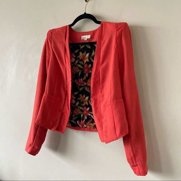Covet-deep Coral Puff Sleeve Lightweight Blazer (Size:Small) - Picture 2 of 11